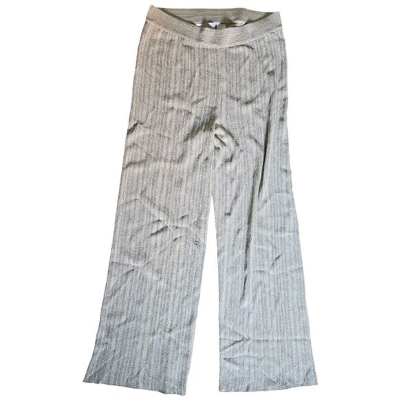 House of Harlow 1960 Ilaria Shimmer Striped Pants Cream Ribbed Palazzo Flare - Picture 10 of 10